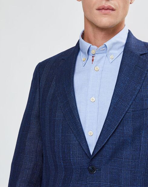 Giacca Light Prince of Wales in misto lana e lino blu scuro