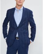 Giacca Light Prince of Wales in misto lana e lino blu scuro