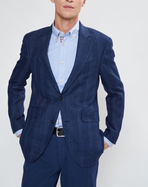 Giacca Light Prince of Wales in misto lana e lino blu scuro