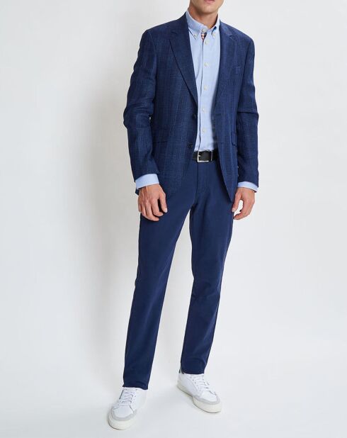 Giacca Light Prince of Wales in misto lana e lino blu scuro