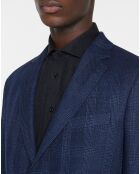 Giacca Light Prince of Wales in misto lana e lino blu scuro