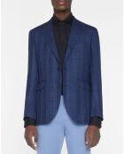 Giacca Light Prince of Wales in misto lana e lino blu scuro