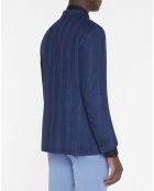 Giacca Light Prince of Wales in misto lana e lino blu scuro