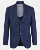 Giacca Light Prince of Wales in misto lana e lino blu scuro