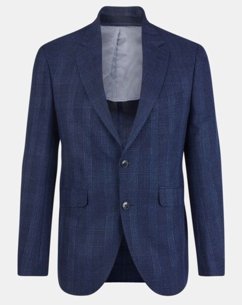 Giacca Light Prince of Wales in misto lana e lino blu scuro