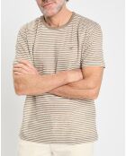 T-Shirt 100% Lin Regular Fit Bat à rayures beige foncé