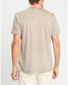 T-Shirt 100% Lin Regular Fit Bat à rayures beige foncé