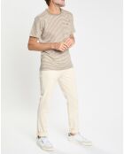 T-Shirt 100% Lin Regular Fit Bat à rayures beige foncé
