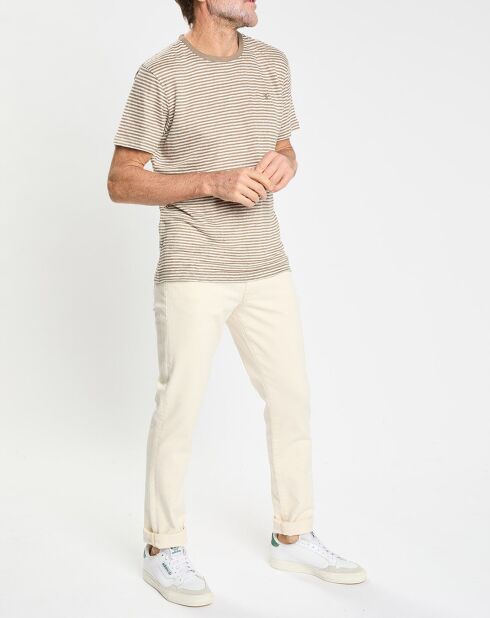 T-Shirt 100% Lin Regular Fit Bat à rayures beige foncé