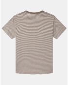 T-Shirt 100% Lin Regular Fit Bat à rayures beige foncé