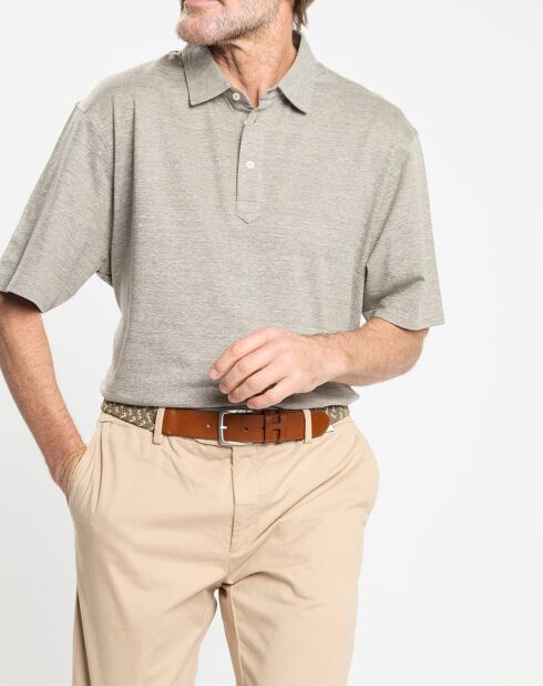 Polo en Lin mélangé Regular Fit Oxford beige moyen chiné