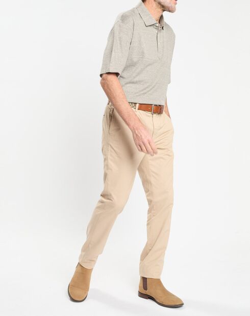 Polo en Lin mélangé Regular Fit Oxford beige moyen chiné