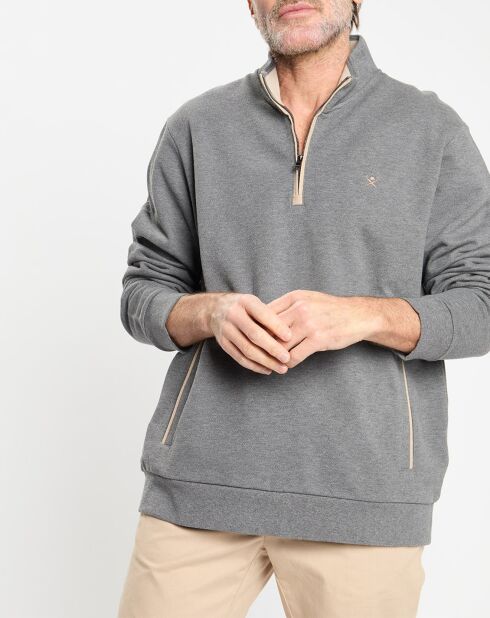 Sweat col montant 1/2 zip gris foncé