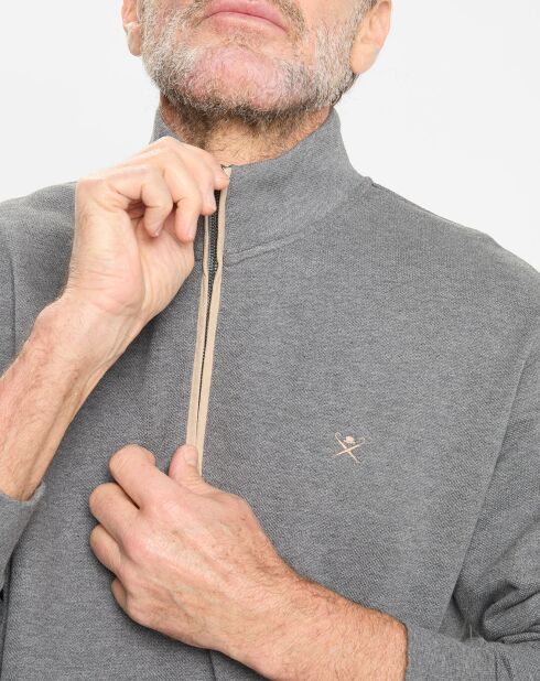 Sweat col montant 1/2 zip gris foncé