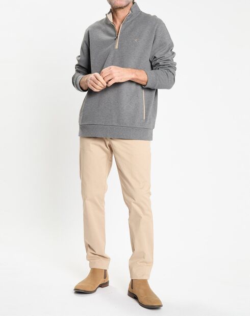 Sweat col montant 1/2 zip gris foncé