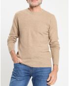 Pull en Laine, Soie & Cachemire col rond texturé beige