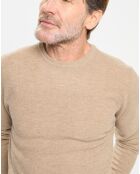 Pull en Laine, Soie & Cachemire col rond texturé beige