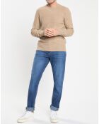 Pull en Laine, Soie & Cachemire col rond texturé beige