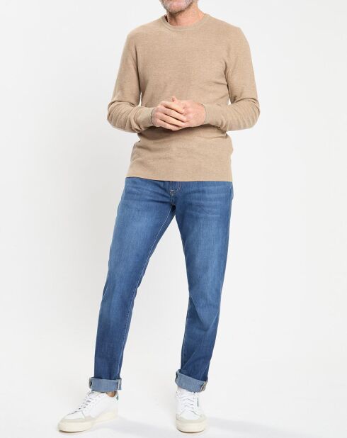 Pull en Laine, Soie & Cachemire col rond texturé beige