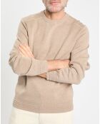 Pull col rond uni beige
