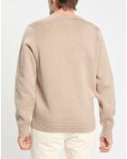 Pull col rond uni beige