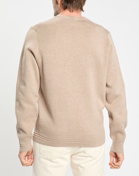 Pull col rond uni beige