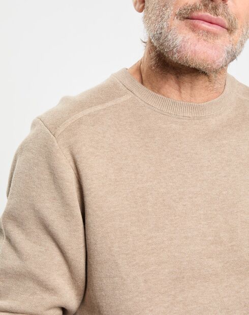 Pull col rond uni beige