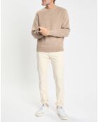 Pull col rond uni beige