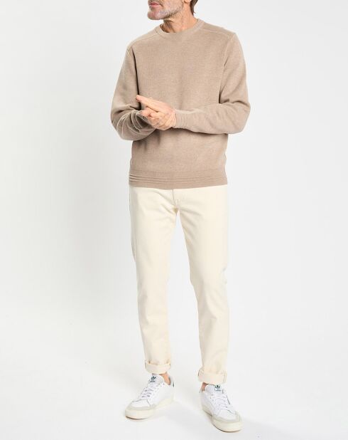 Pull col rond uni beige