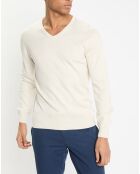 Pull en Coton & Soie col V écru chiné