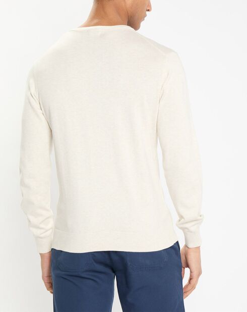 Pull en Coton & Soie col V écru chiné
