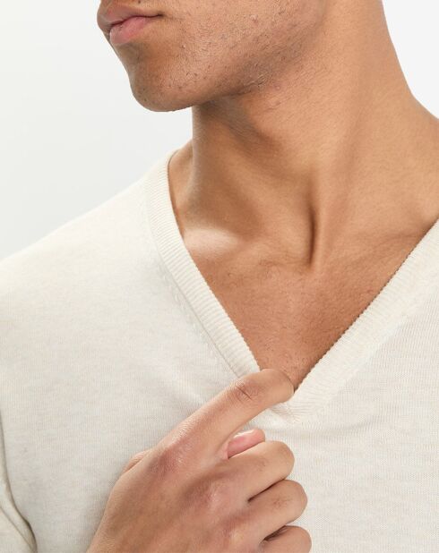 Pull en Coton & Soie col V écru chiné