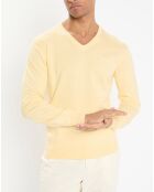 Pull en Coton & Soie col V jaune chiné