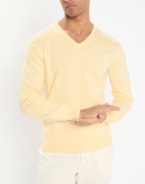 Pull en Coton & Soie col V jaune chiné