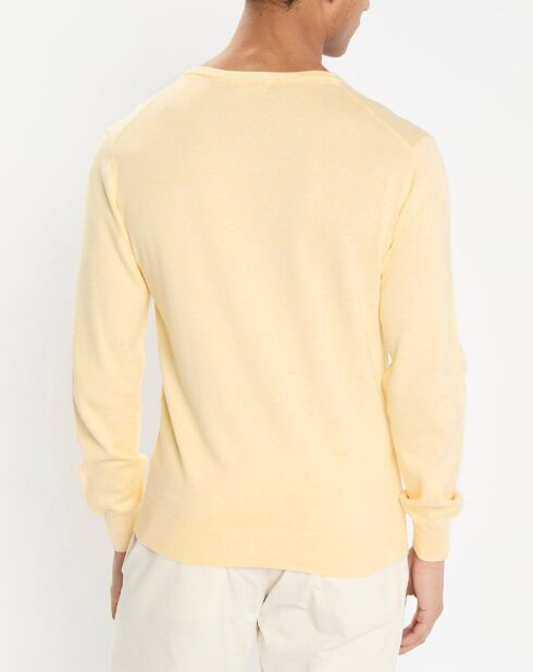Pull en Coton & Soie col V jaune chiné
