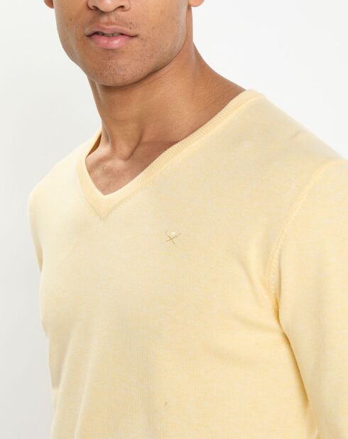 Pull en Coton & Soie col V jaune chiné