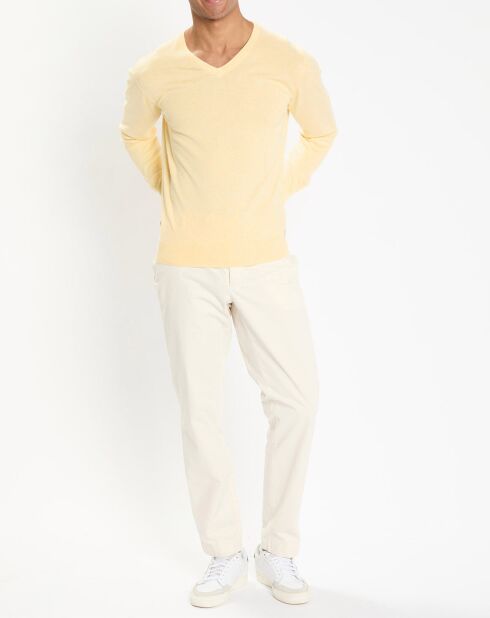 Pull en Coton & Soie col V jaune chiné