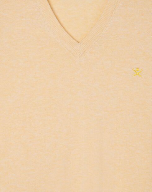 Pull en Coton & Soie col V jaune chiné