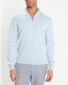 Pull en Coton & Soie col camionneur bleu moyen