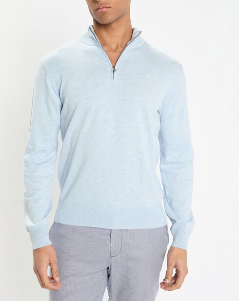 Pull en Coton & Soie col camionneur bleu moyen