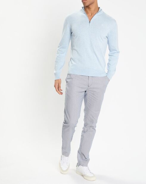 Pull en Coton & Soie col camionneur bleu moyen