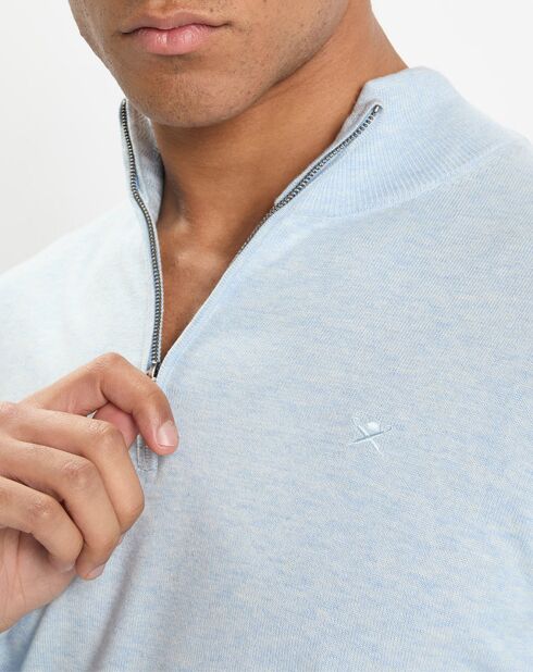 Pull en Coton & Soie col camionneur bleu moyen