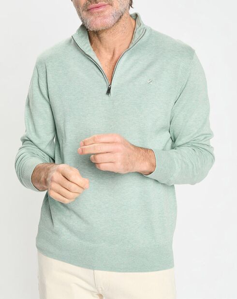 Pull en Coton & Soie col camionneur vert moyen