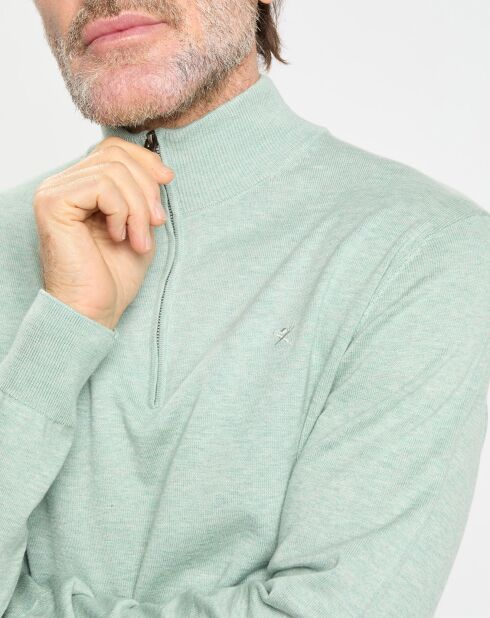 Pull en Coton & Soie col camionneur vert moyen