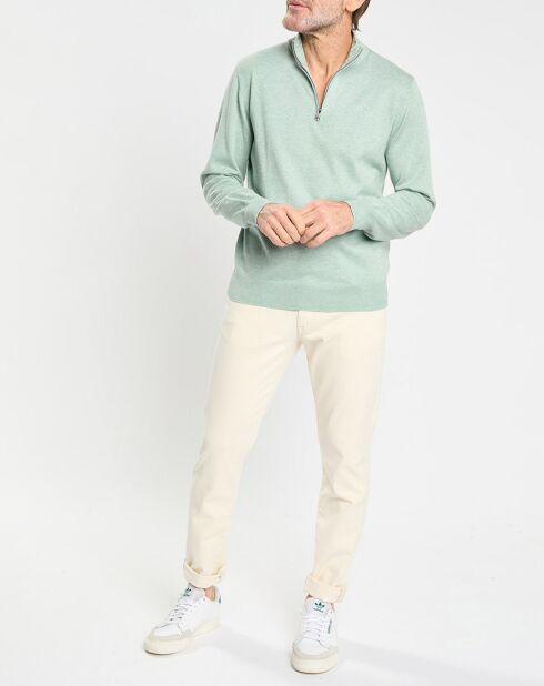 Pull en Coton & Soie col camionneur vert moyen
