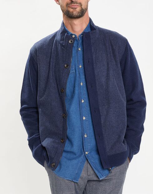 Gilet en Laine Bi-Matière uni bleu