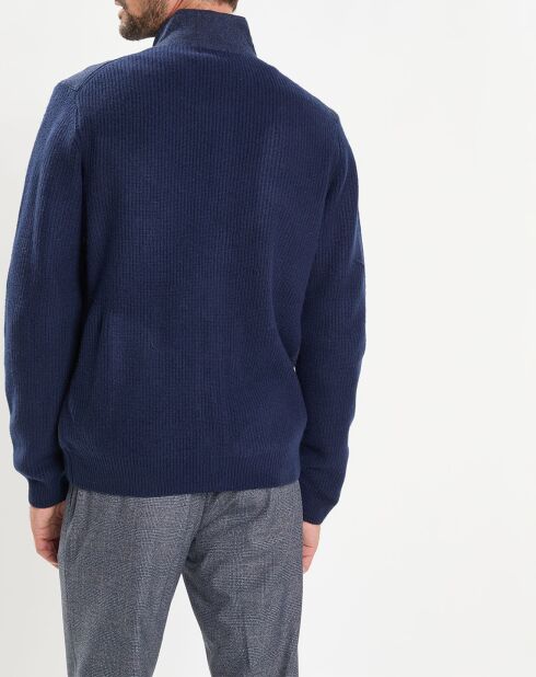 Gilet en Laine Bi-Matière uni bleu