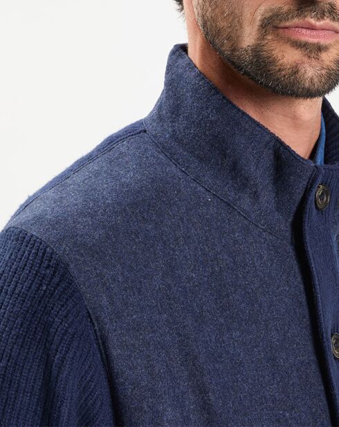 Gilet en Laine Bi-Matière uni bleu
