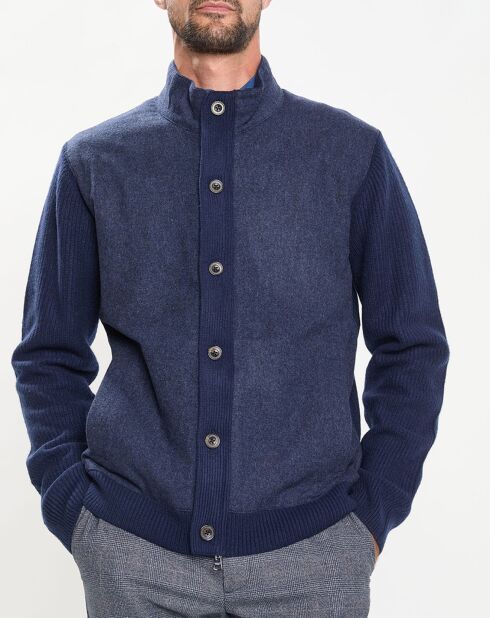 Gilet en Laine Bi-Matière uni bleu