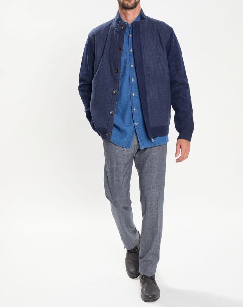 Gilet en Laine Bi-Matière uni bleu